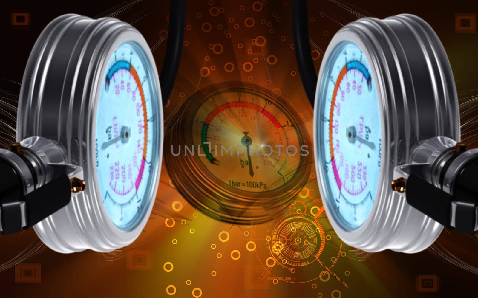 Digital illustration of Air tyre inflator in colour background