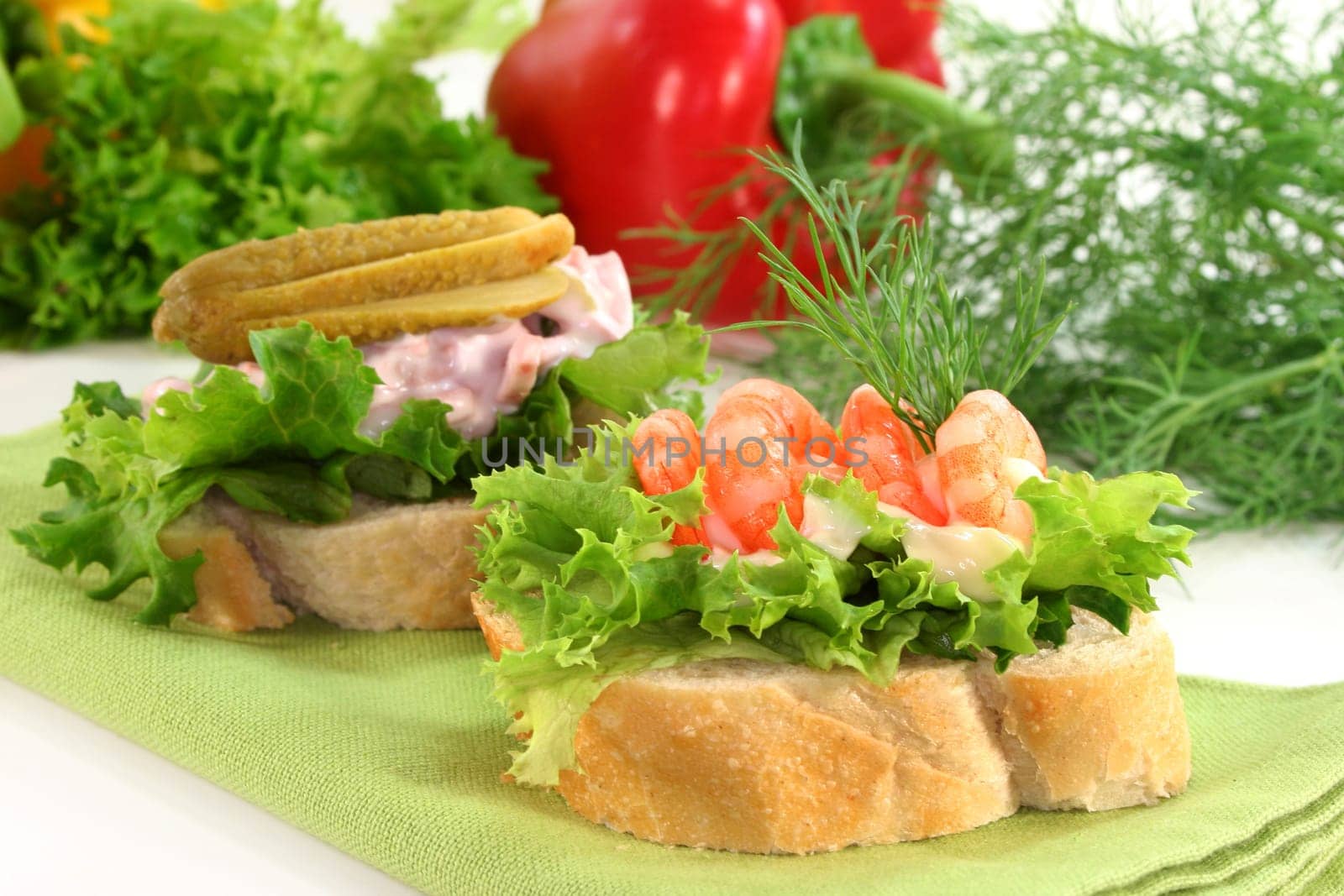 Various colorful canapés on a napkin