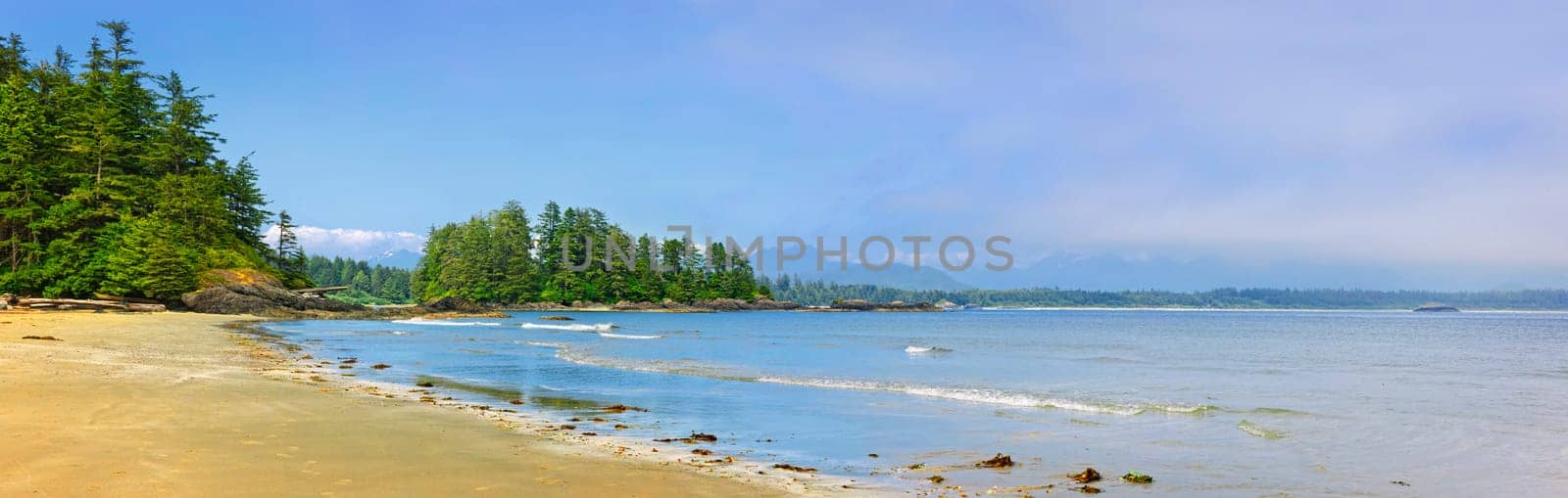Panoramic view of Long Beach shore in Pacific Rim National park, Canada