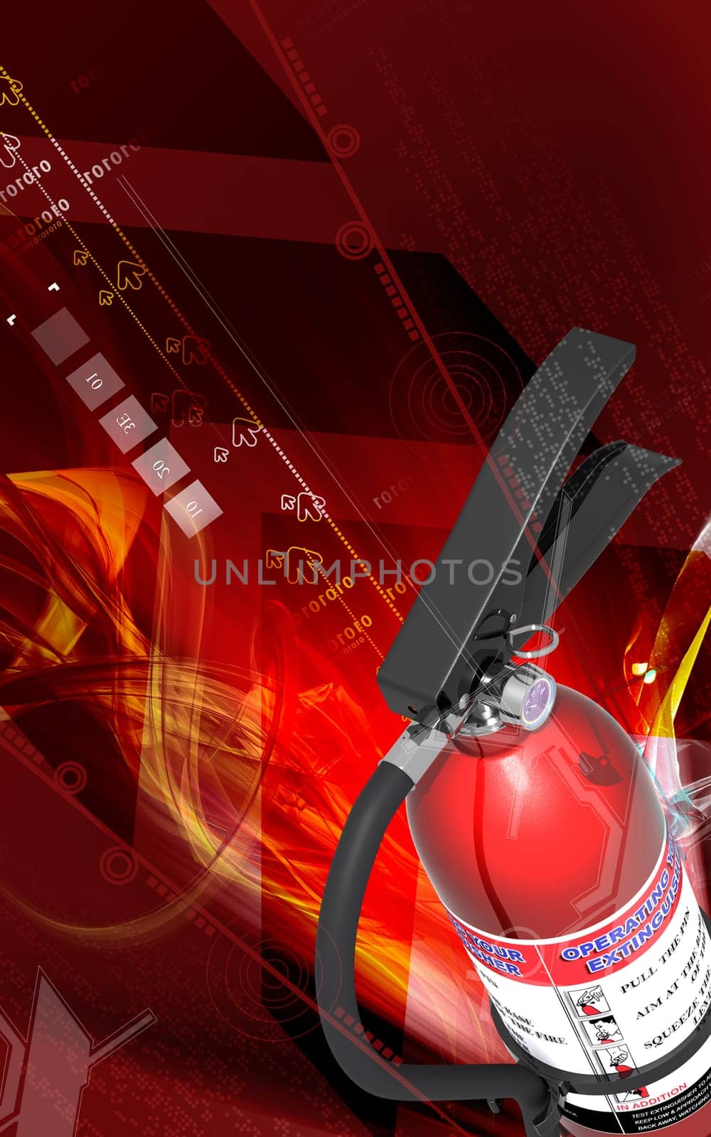 Digital illustration of fire extinguisher in colour background