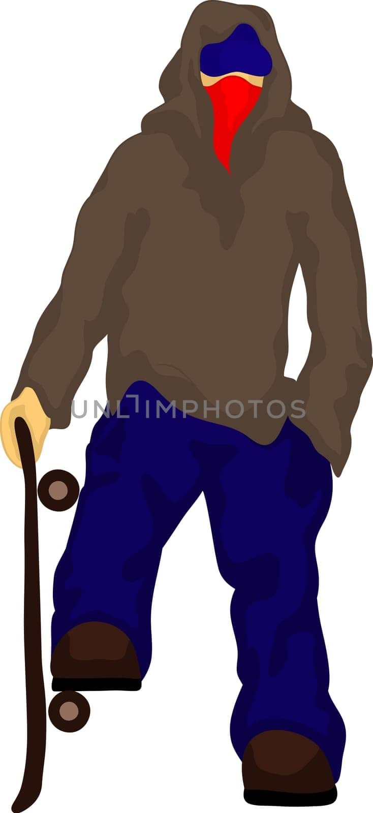 vector - young hidden boy with skate board, isolated on background