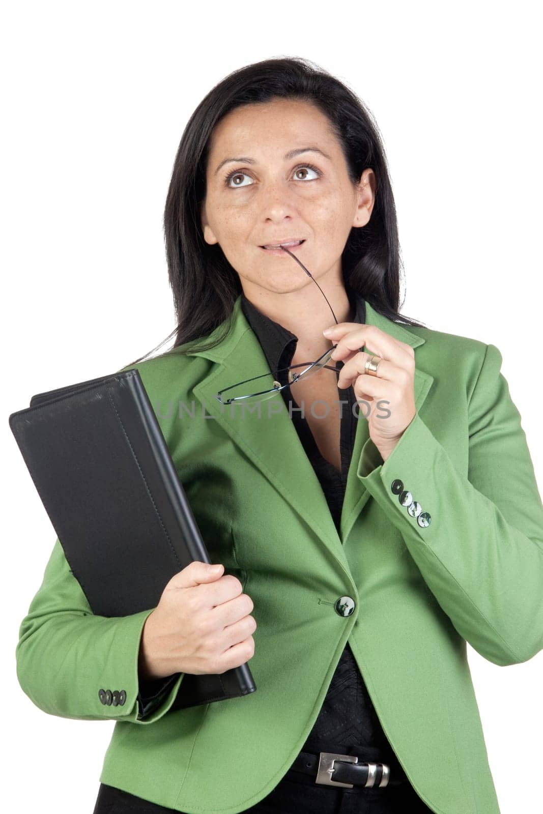 Businesswoman thinking isolated on a over white background
