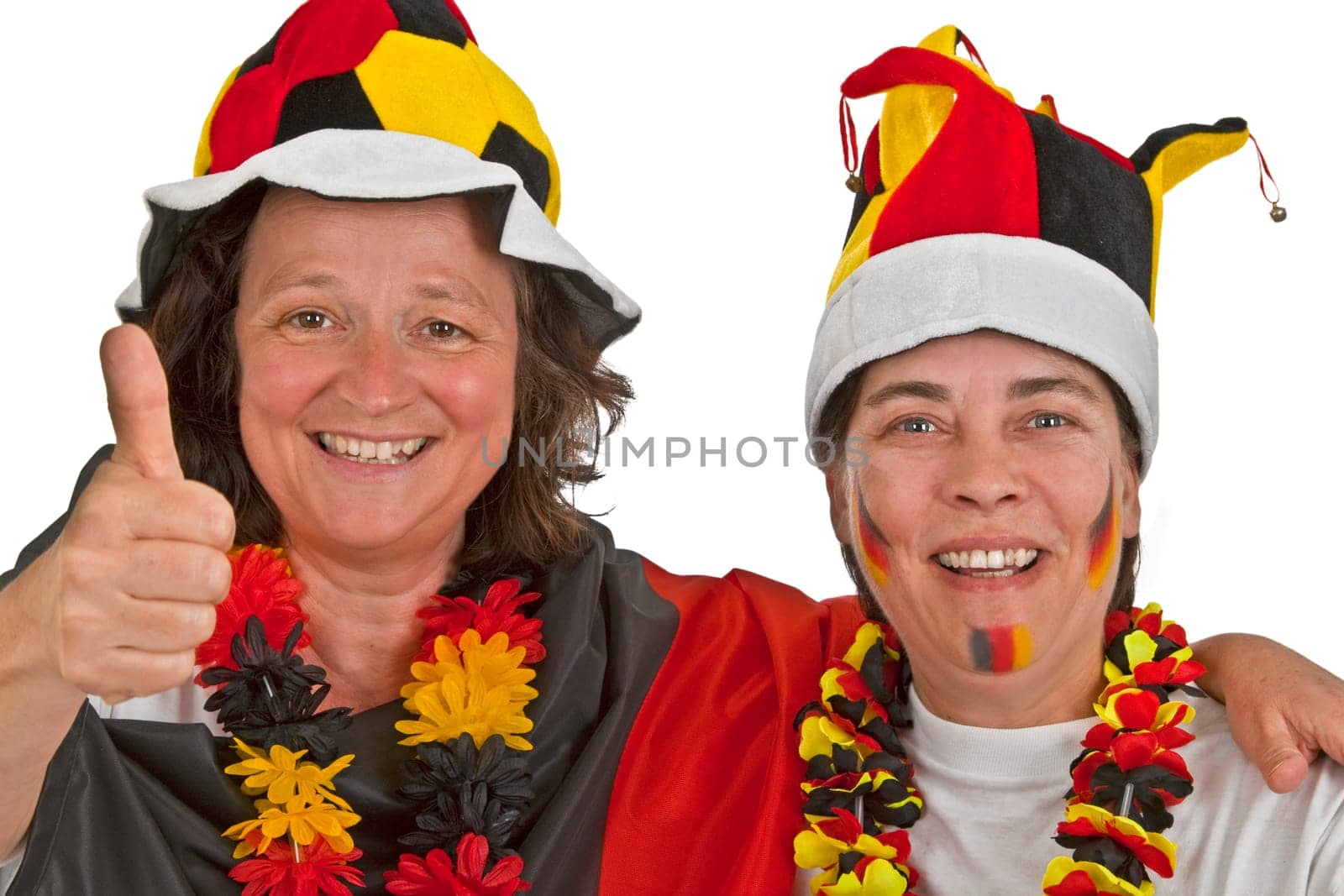 Female football fans isolated on white background