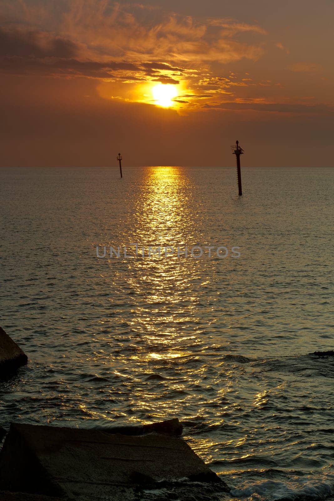 Sailboat at dawn, taken from Barcelona on the Mediterranean sea.