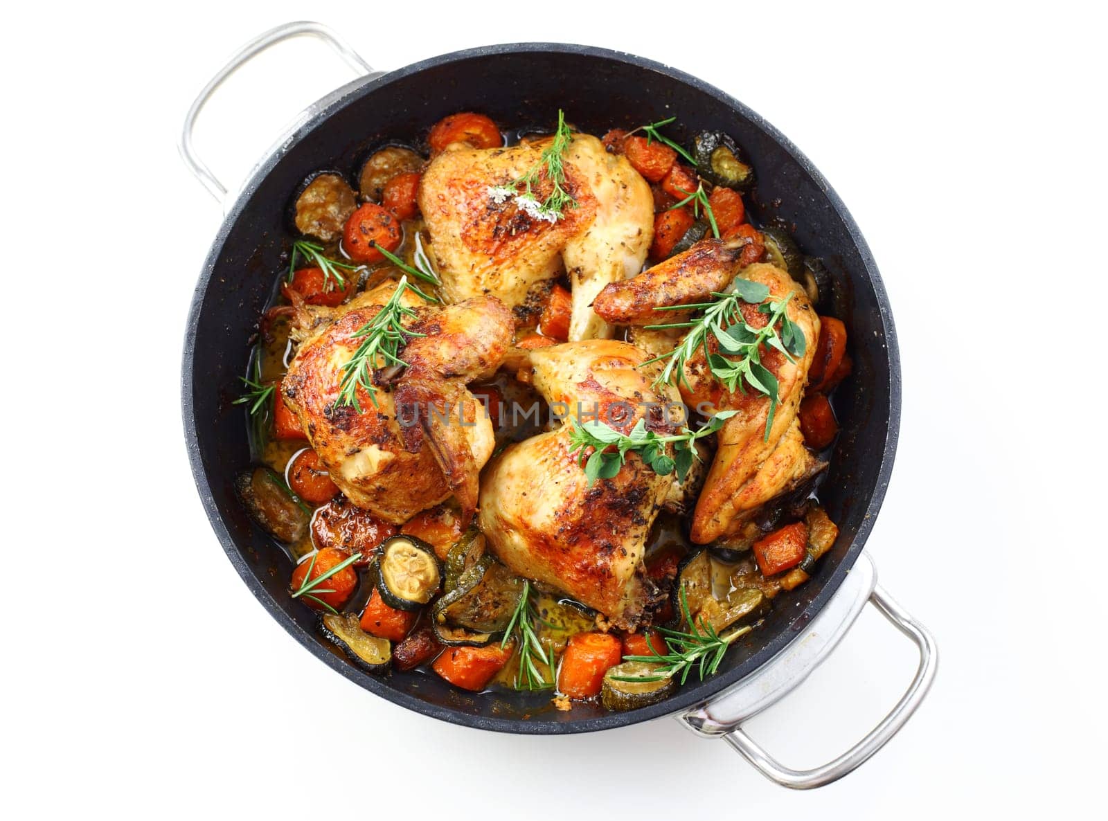 Tasty roasted chicken with vegetable and herbs
