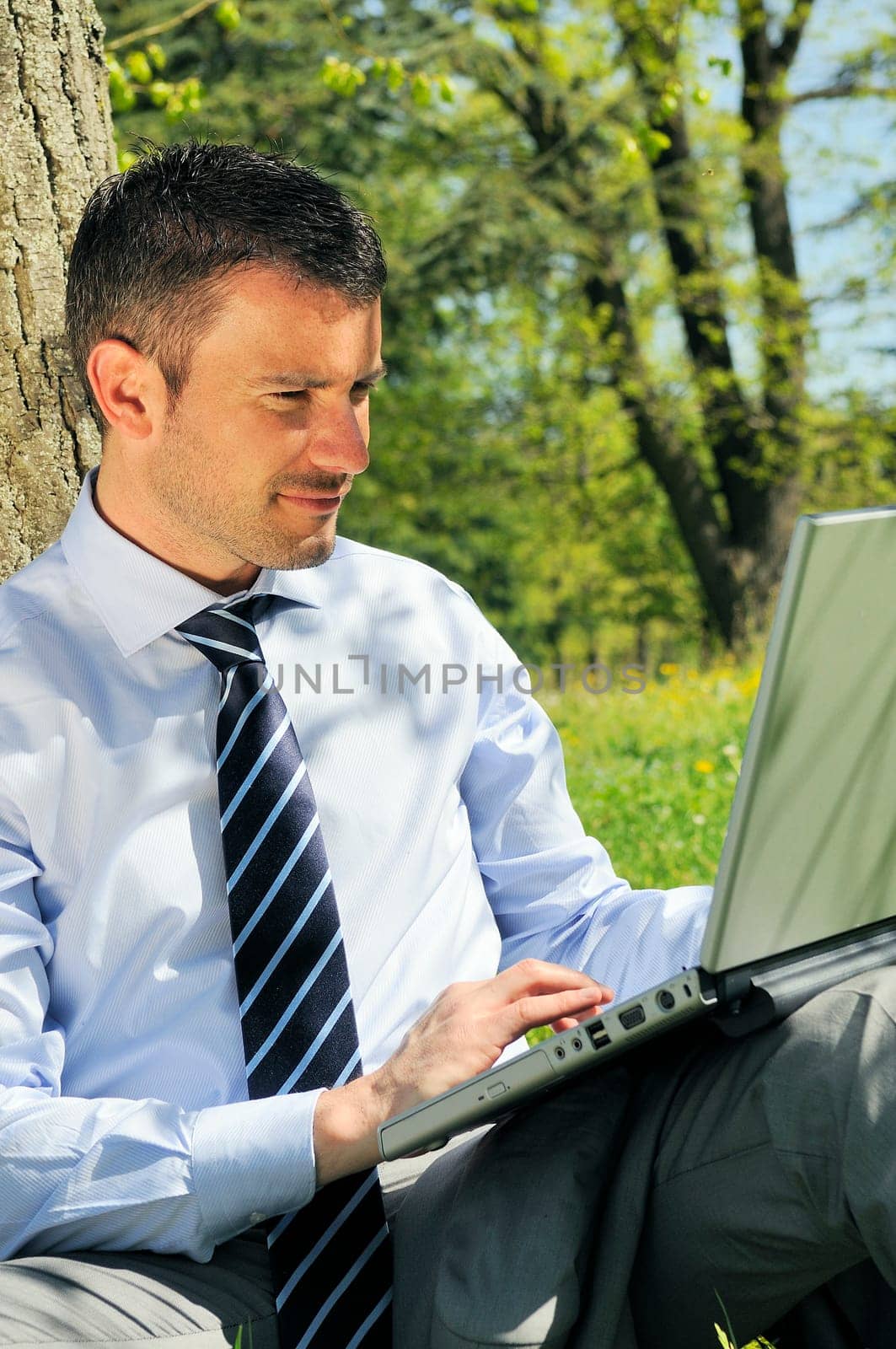 businessman is working in a natural background