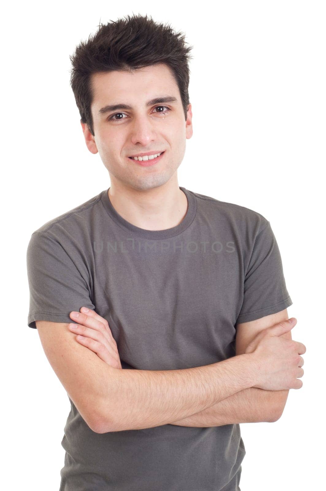 sad depressed young man crying, conceptual picture regarding emotional, financial or violence problems (isolated on white)