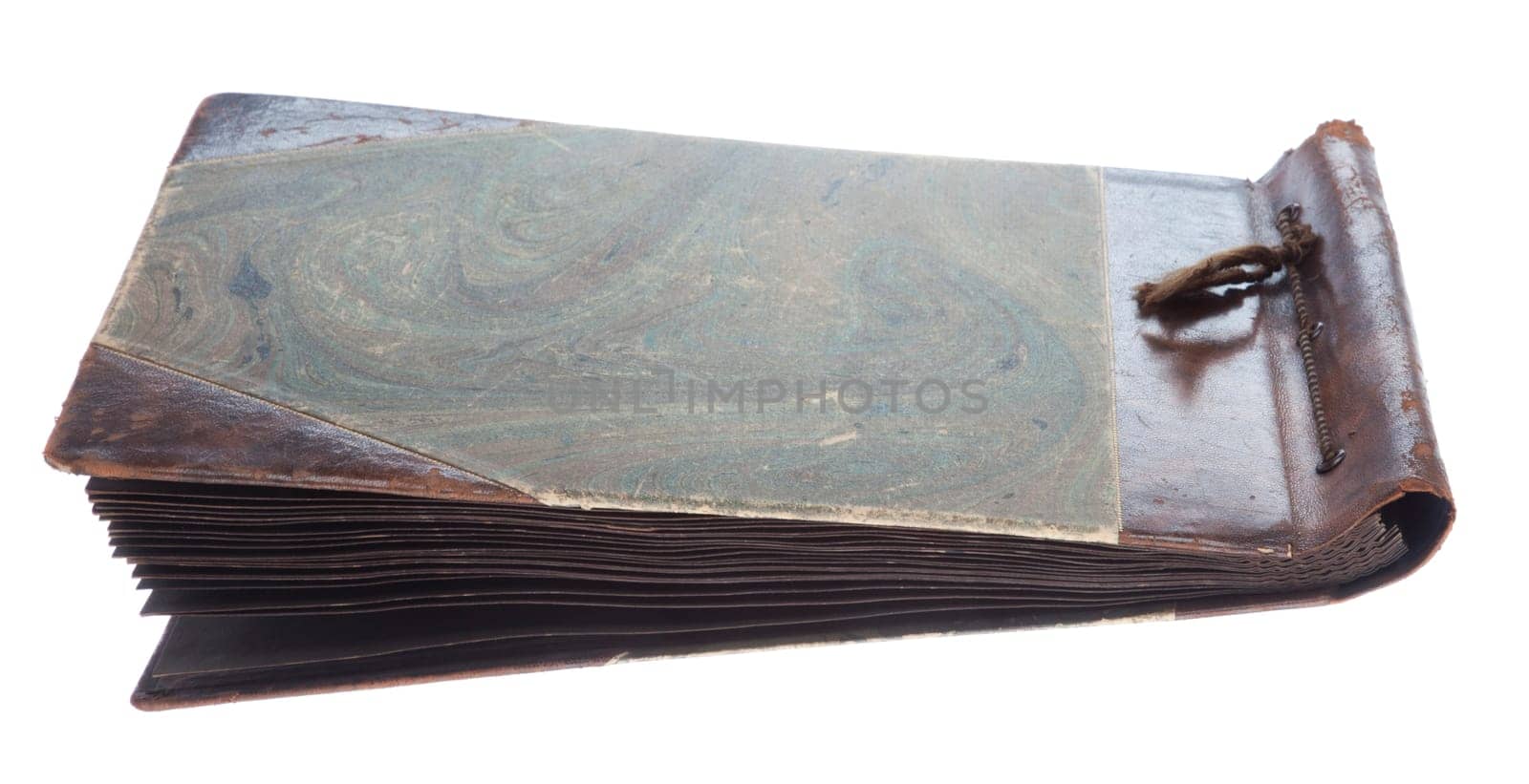 Old photo album with photos isolated on white.