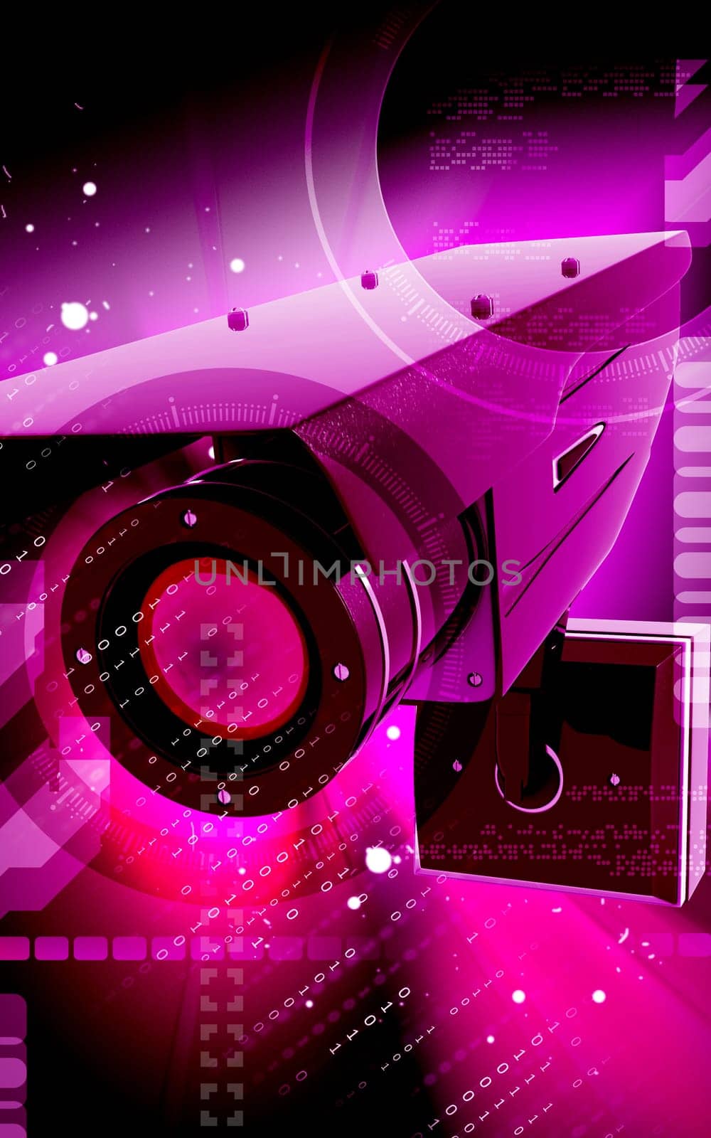 Digital illustration of security camera in colour background