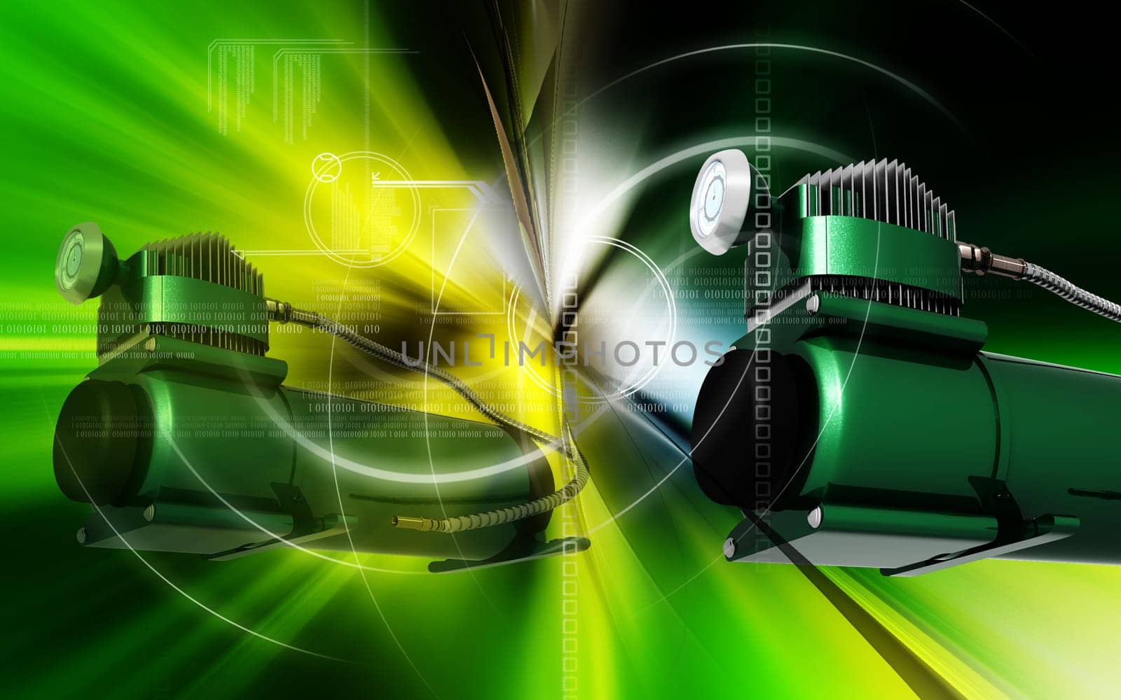 Digital illustration of air compressor in colour background