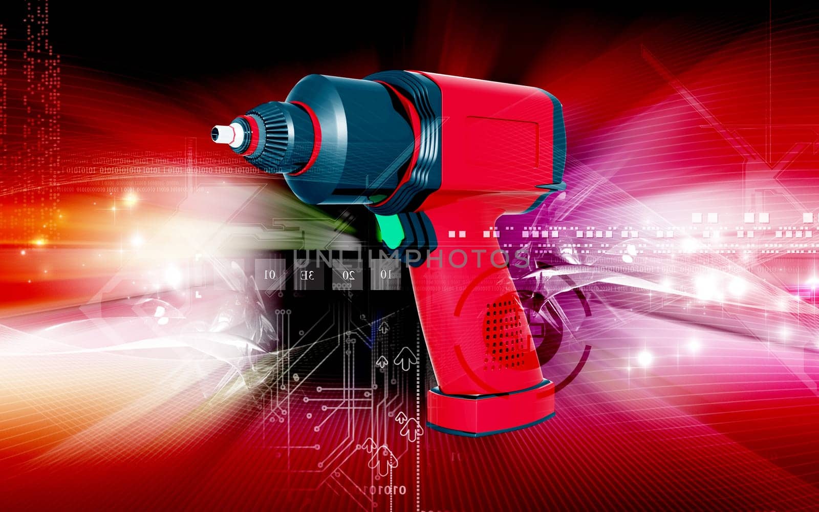 Digital illustration of impact wrench in colour background