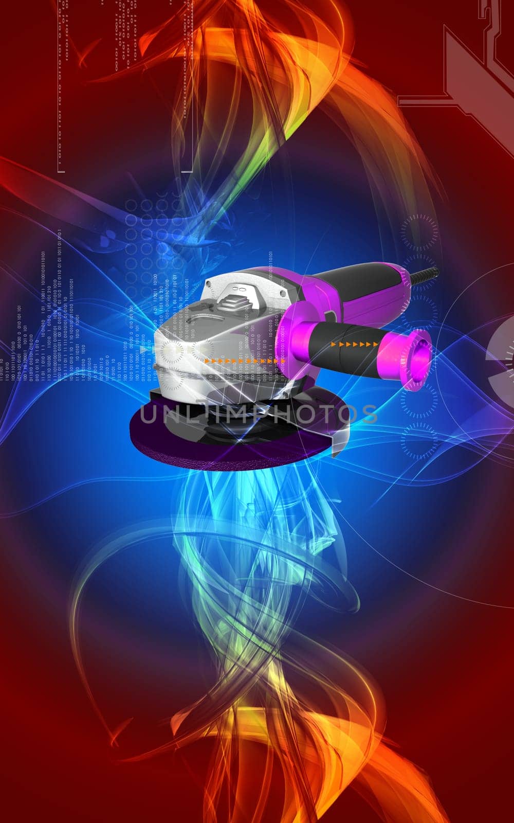 Digital illustration of angle grinder in colour background