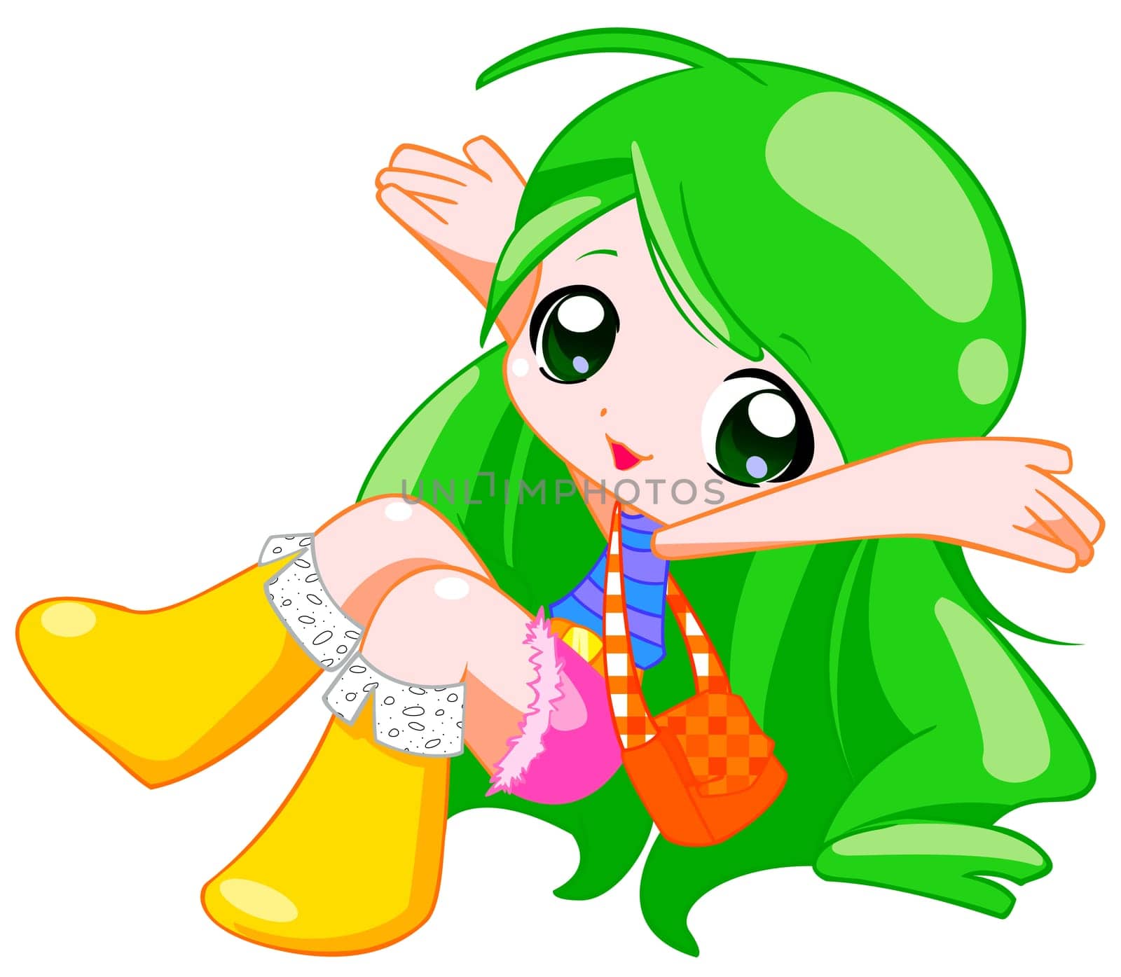 a digitally illustrated cute and colorful girl