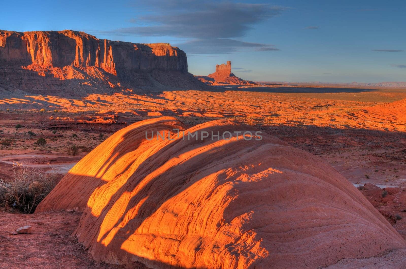 A sunset light over Monument Valley Utah