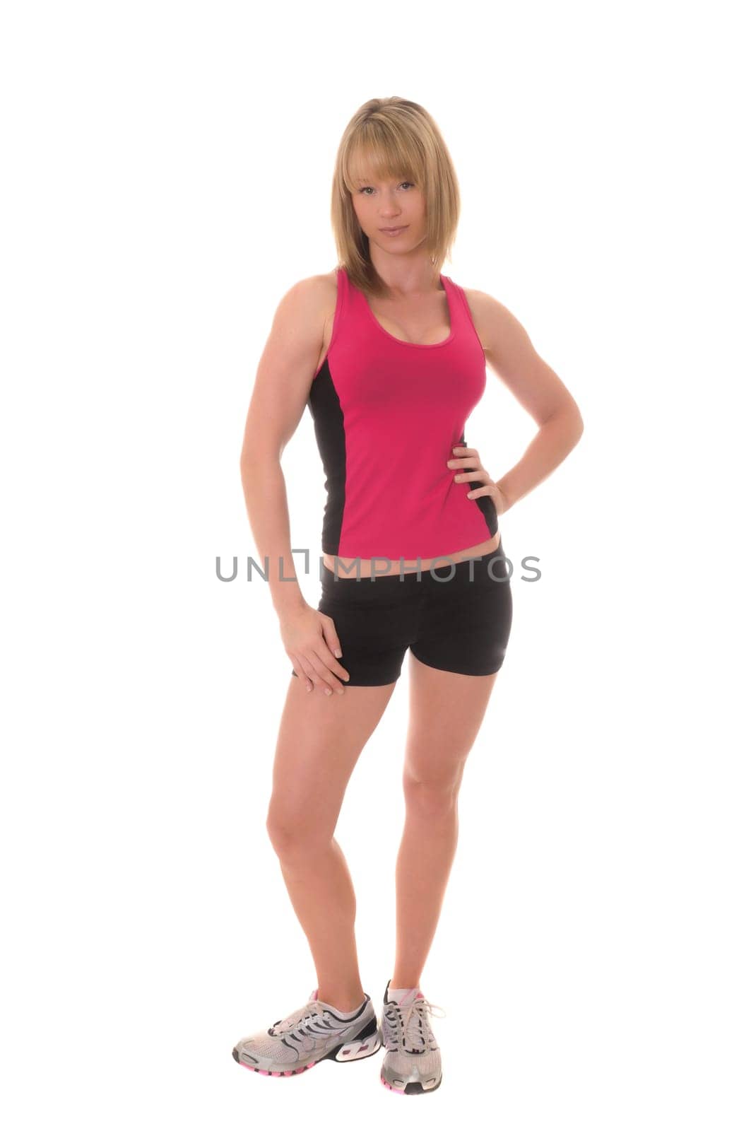 Young Blond fitness girl isolated over white