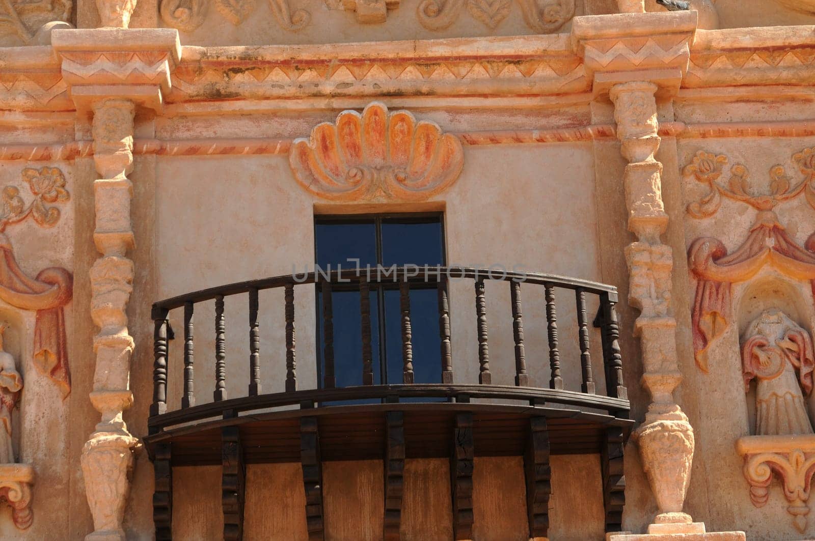 Detail of Spanish mission San Xavier del Bac started in 1692 by Spanish missionaries in the Americas