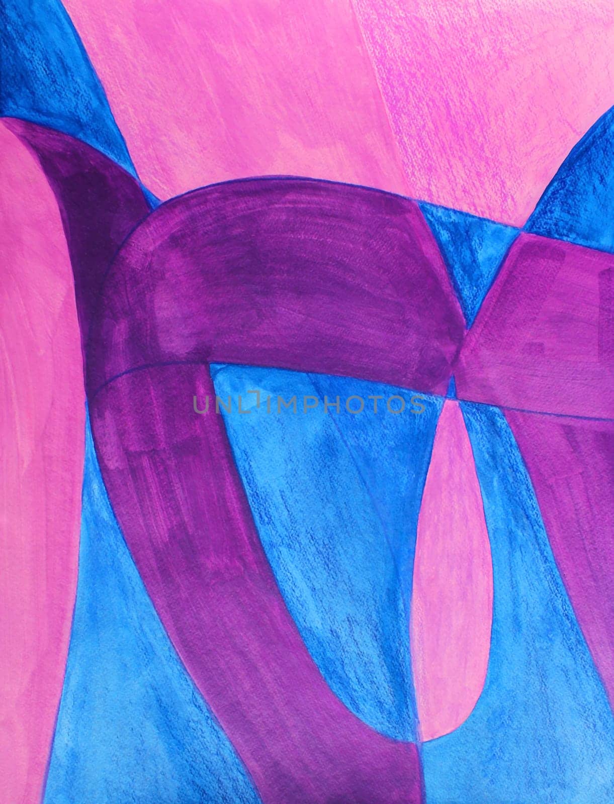 The letters in the word FUN are drawn on top of each other and painted in with corresponding color. A great abstract background art painting with some paintbrush blur. The main colors are purple, violet, pink and blue.