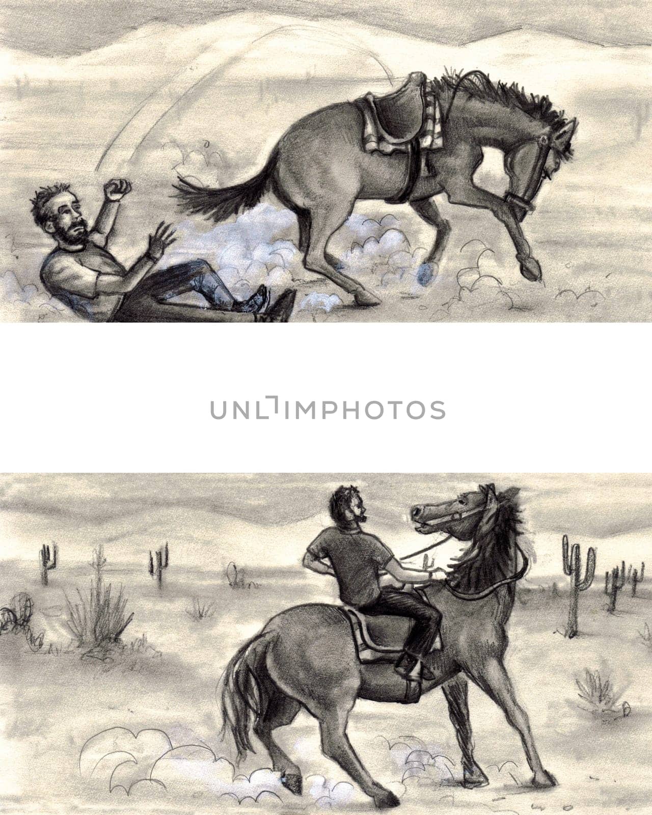A man thrown from a horse gets back in the saddle and rides to success.
