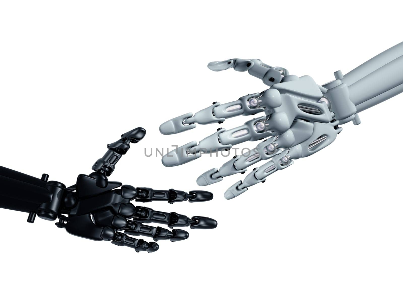 Humanoid robots reaching out to shake hands