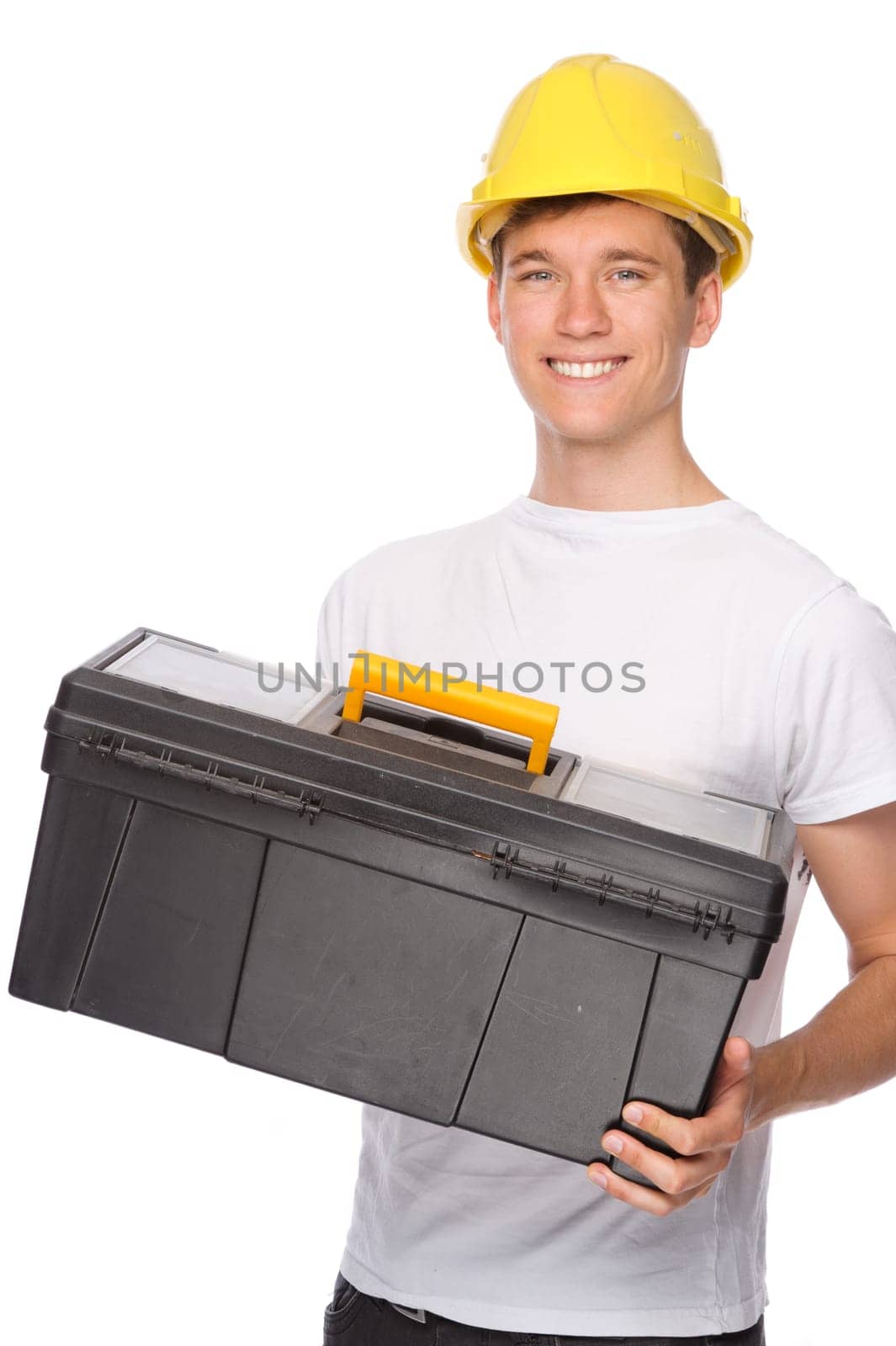 Studio shot of a young construction worker