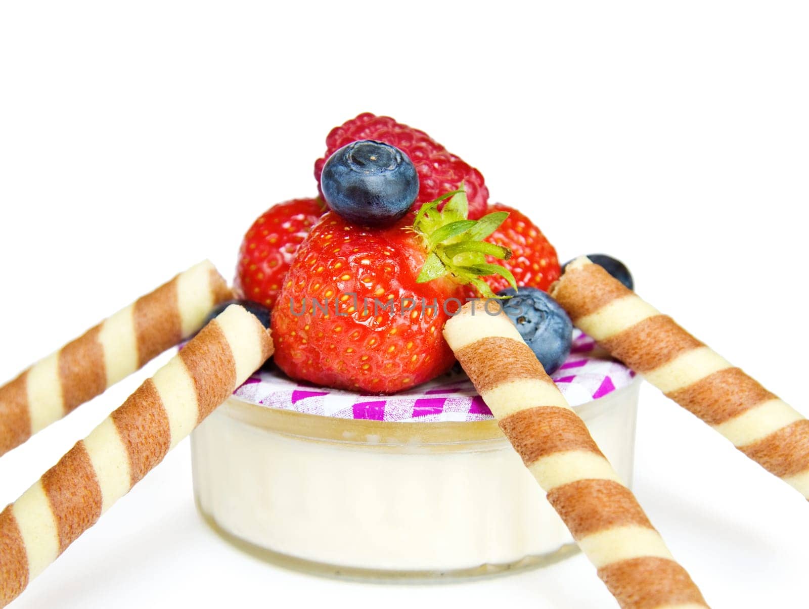 Healty desserts with yogurt and strawberry. Isolated on white background.