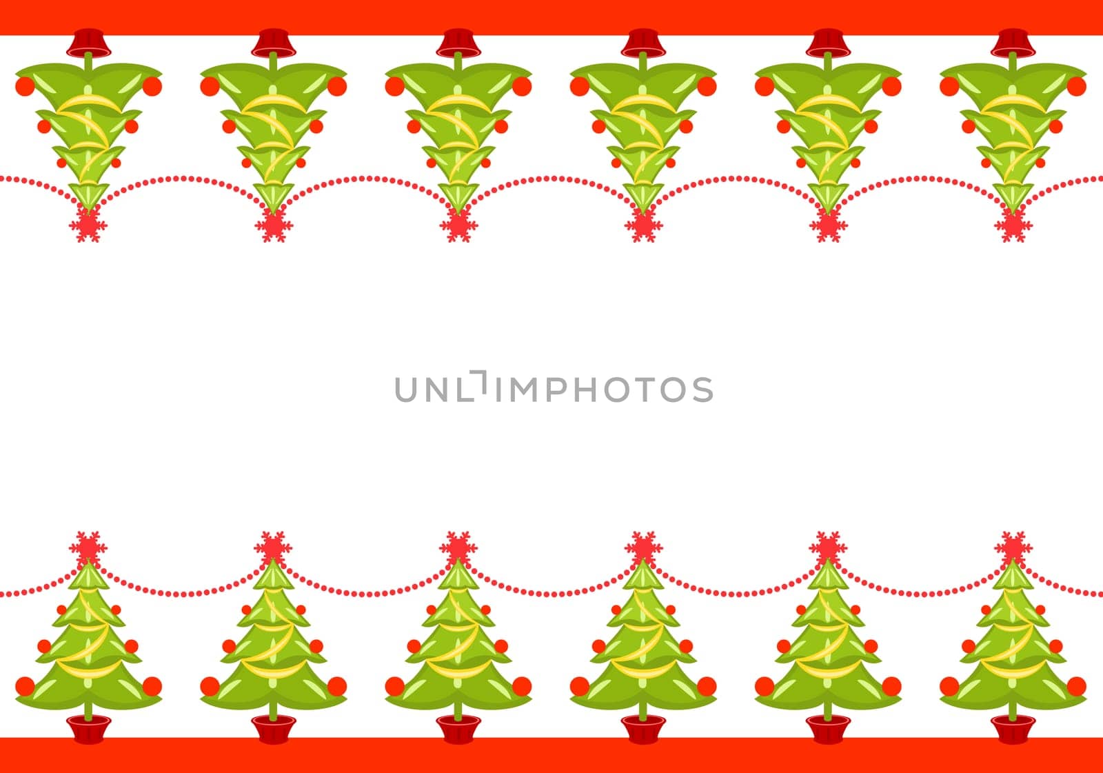 Christmas seamless border with decorated trees.