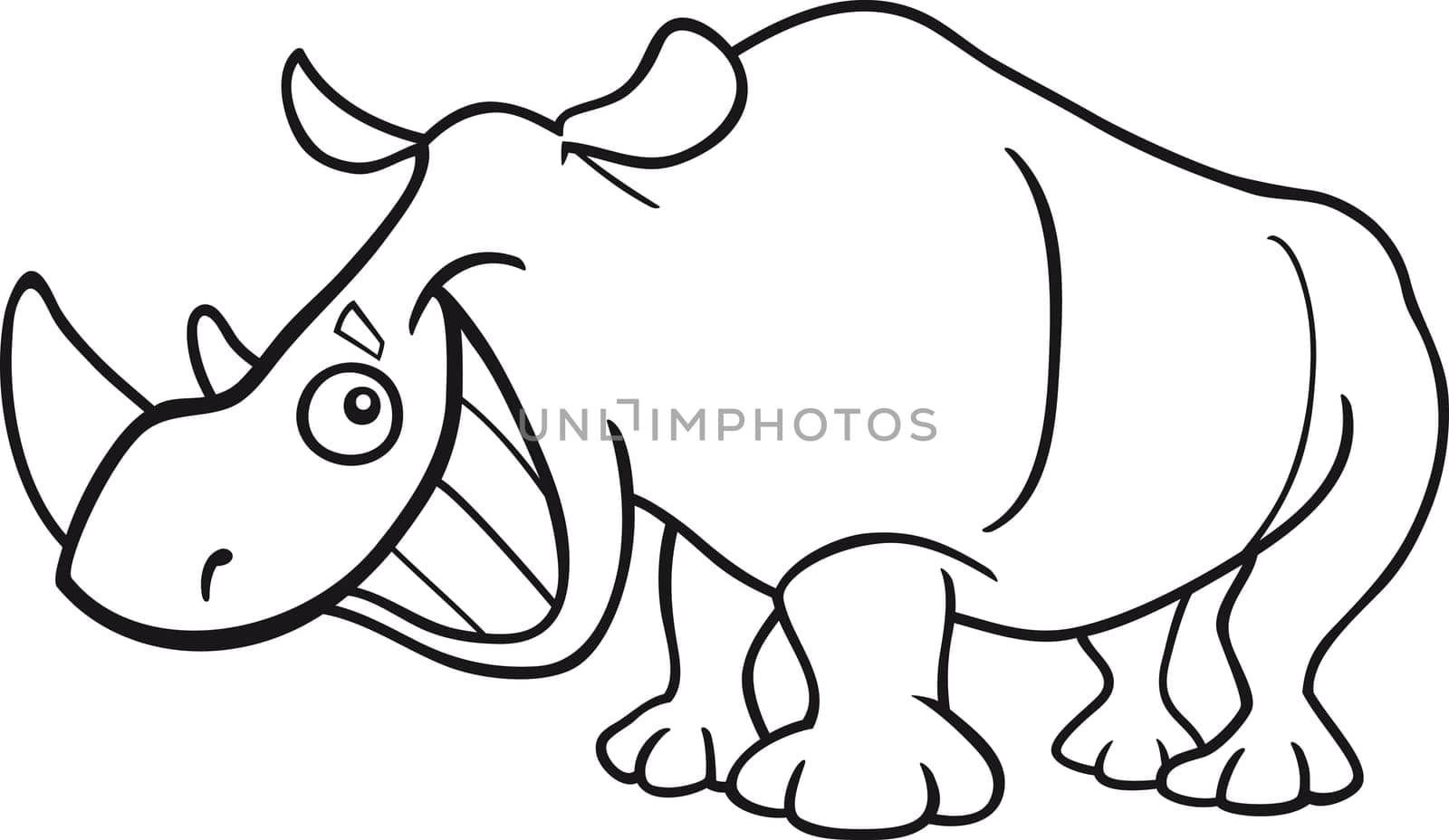 cartoon illustration of funny rhinoceros for coloring book