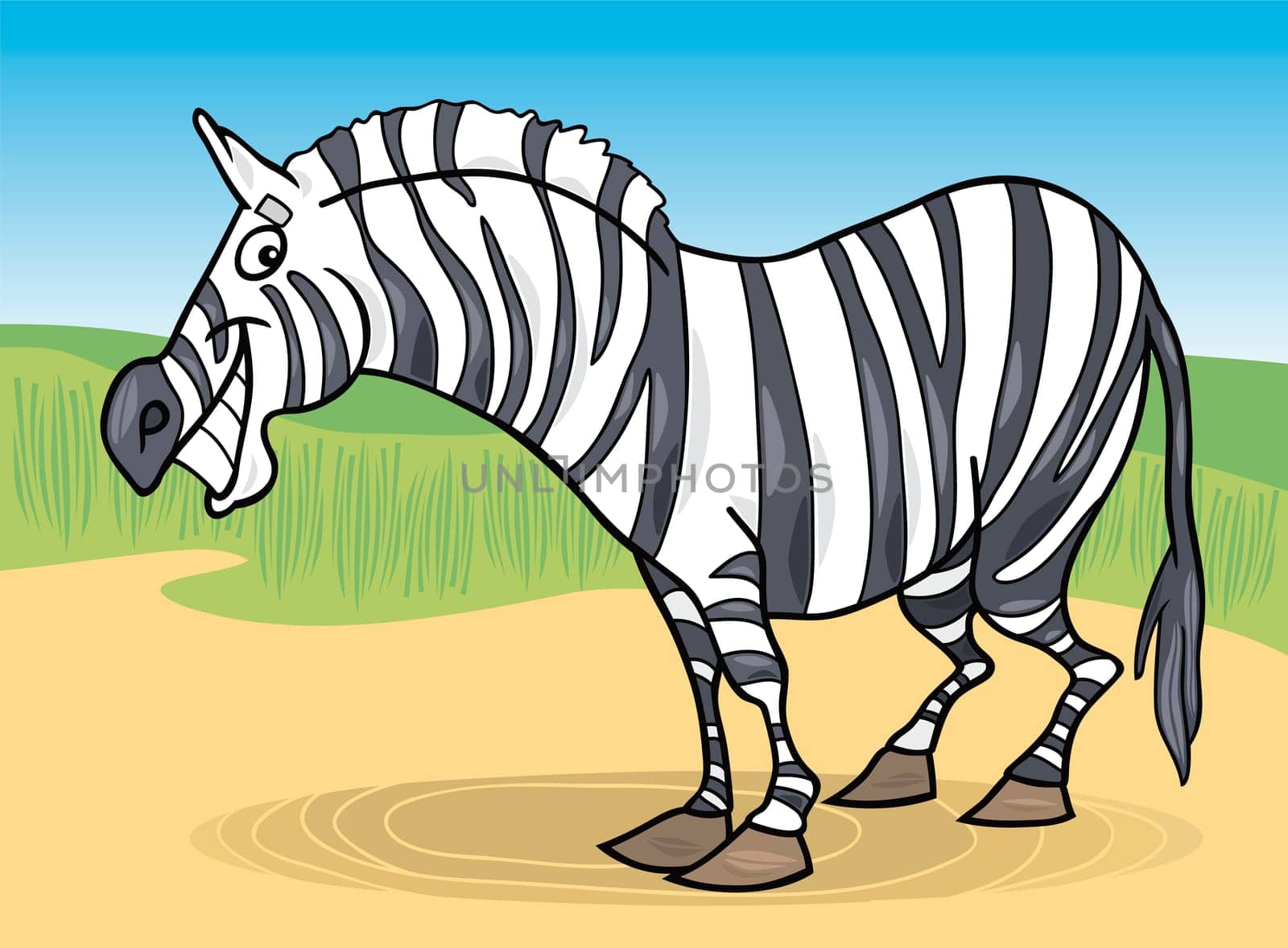 cartoon illustration of funny african zebra