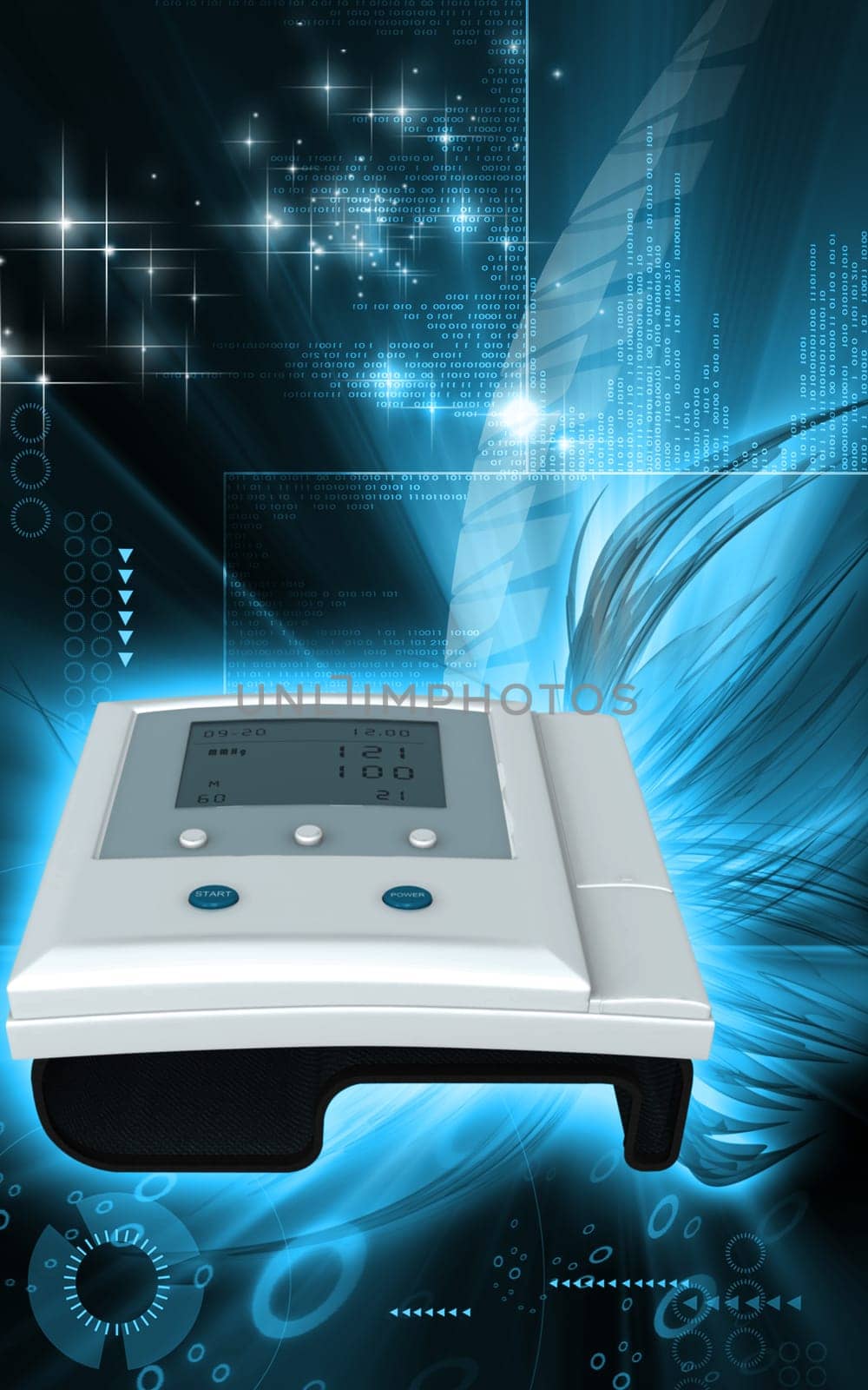 Digital illustration of blood pressure monitor in colour background