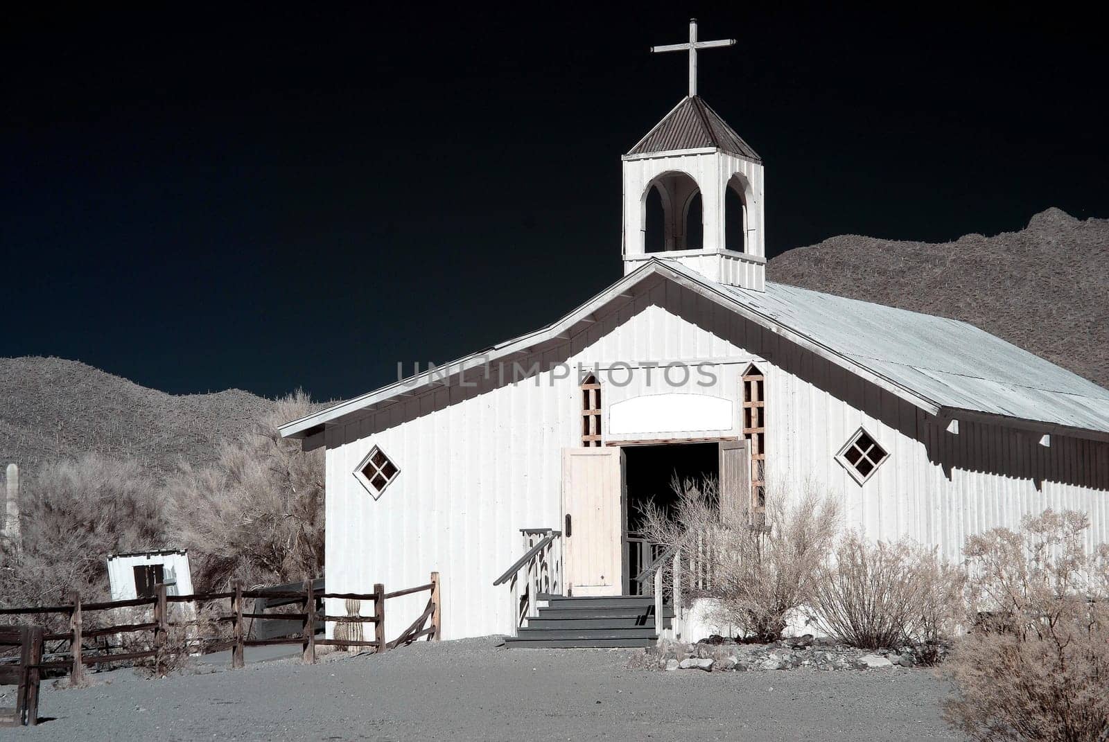 Old time western wooden church in desert