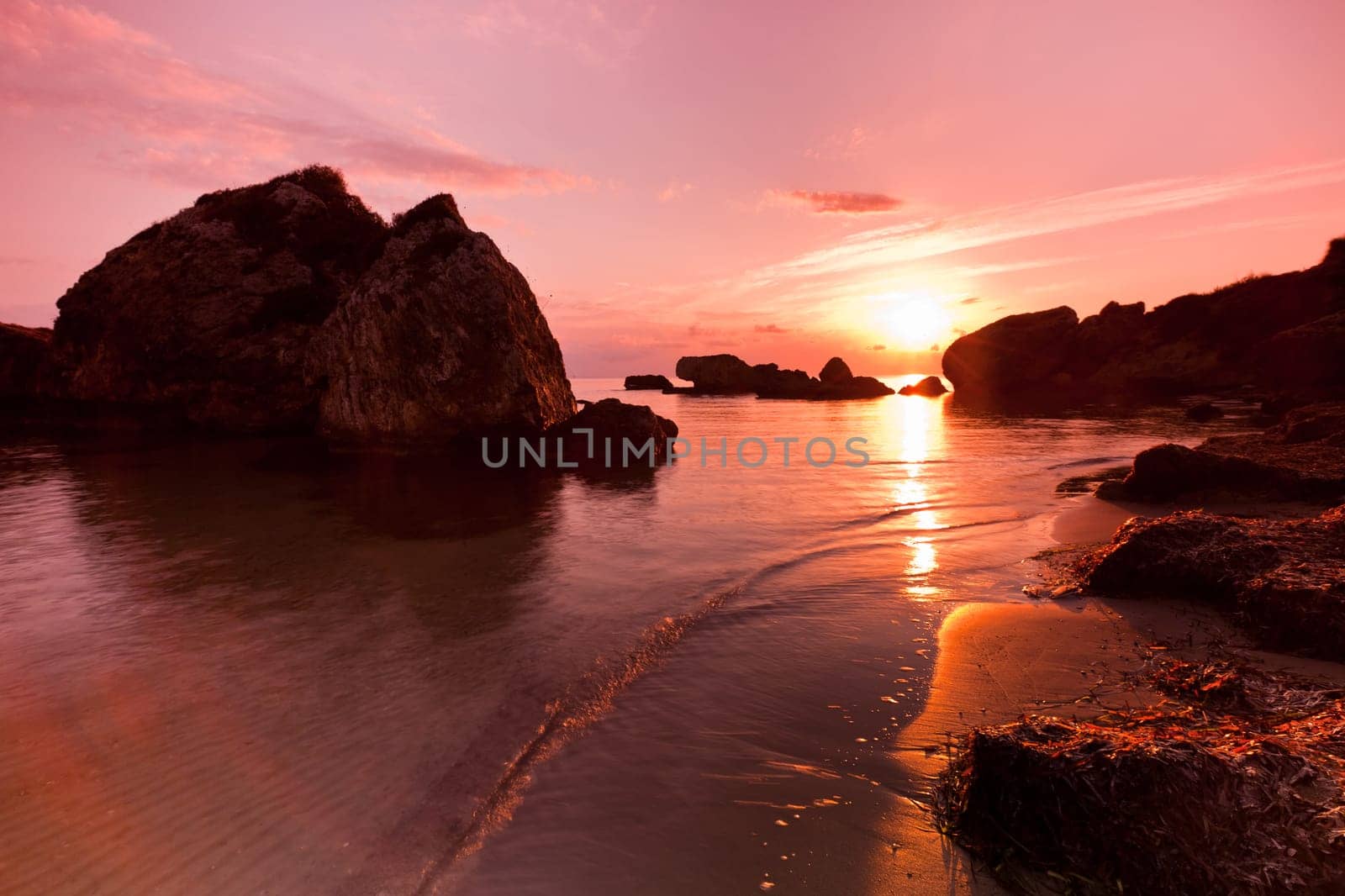 a beautiful sunrise on the beach Porto Zoro, Zakynthos, Greece