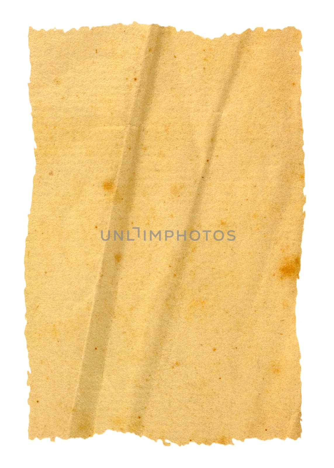 Folded vintage paper isolated in white