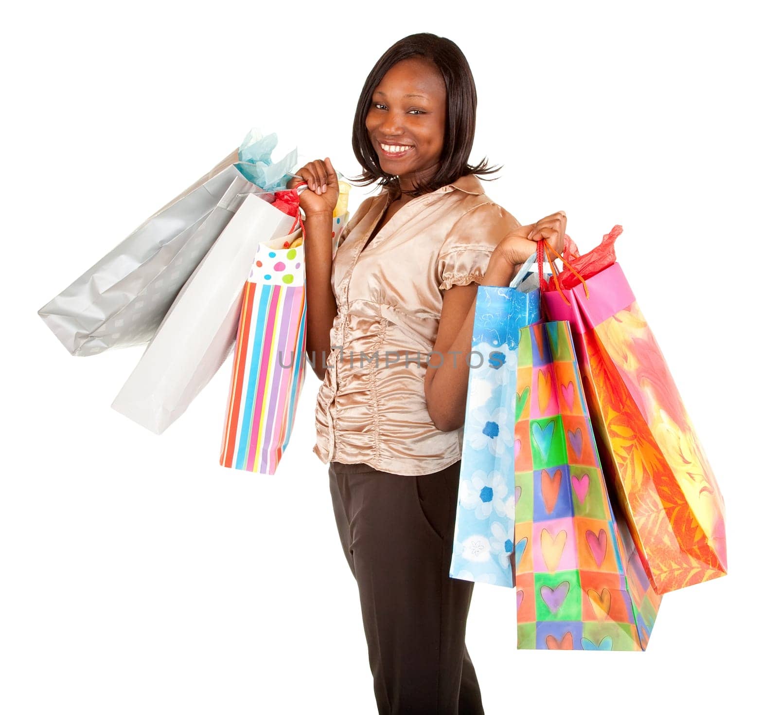 A young African American Woman on a shopping spree