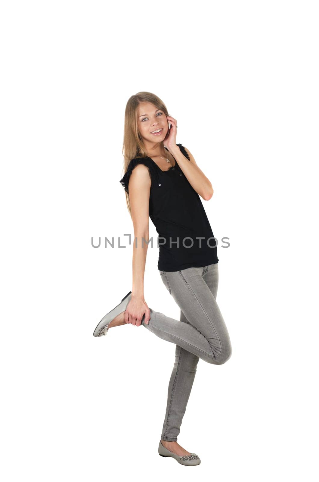 elegant fashion woman in black dress isolated over a white background