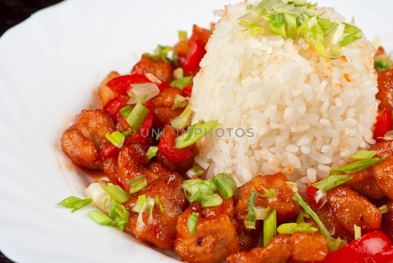 Pork meat and vegetables and pineapple with japanese rice