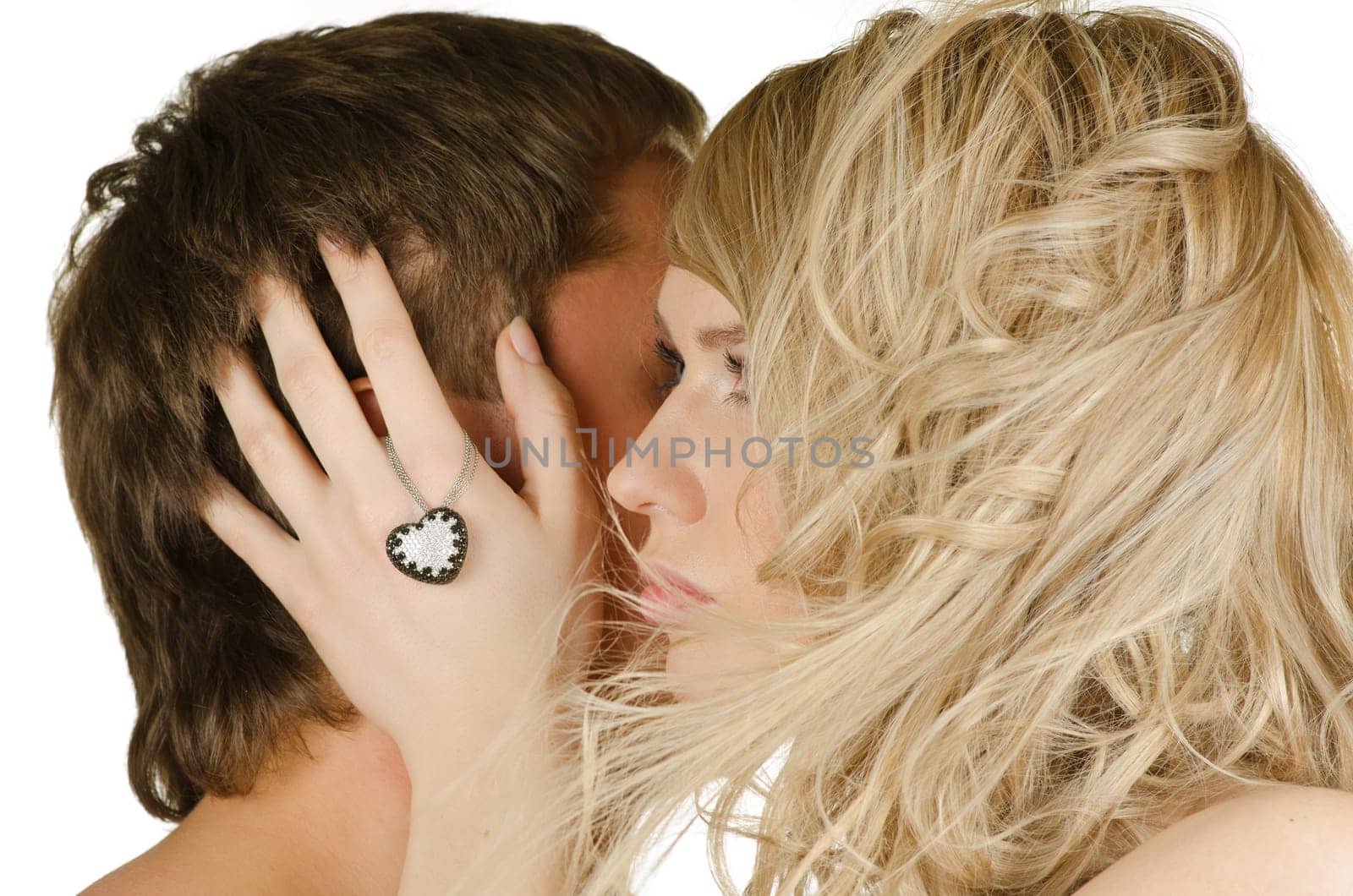 Beauty man and woman - lovers closeup portraits