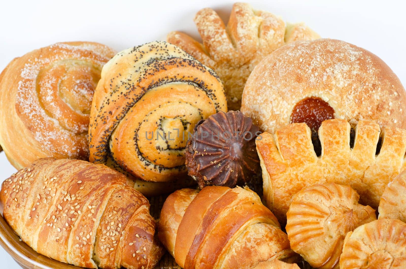 Bakery foodstuffs set on a white background