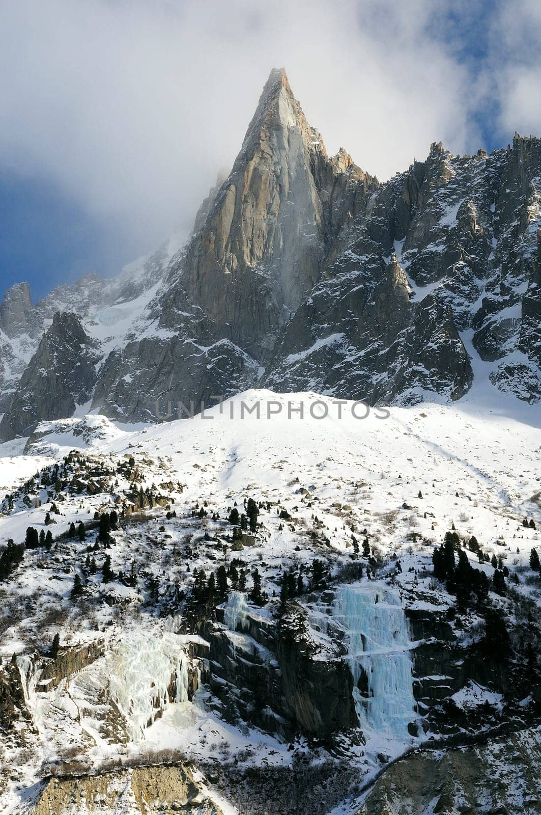 famous alpine Drus mountain near Chamonix, France