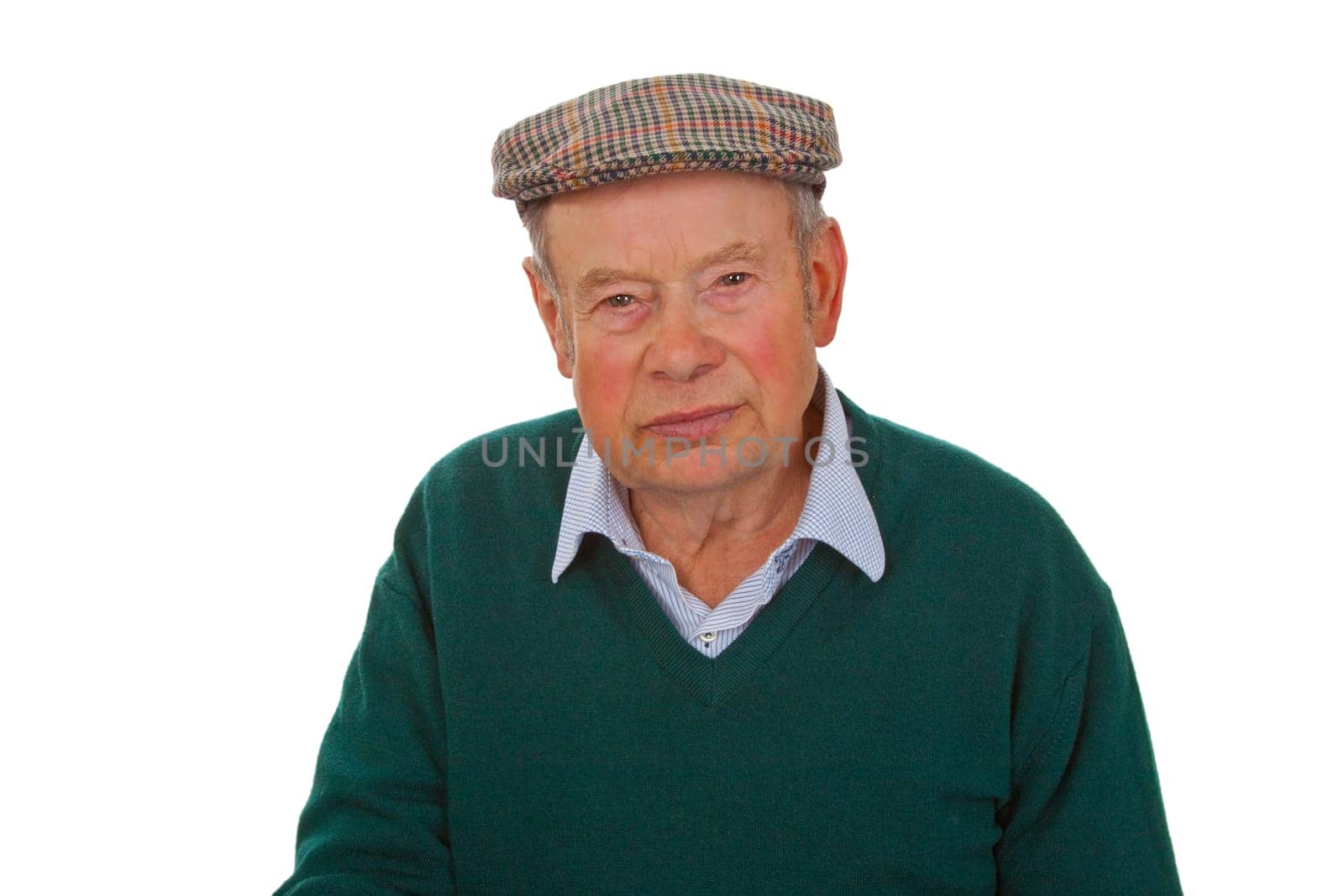 Satisfied senior isolated on white background