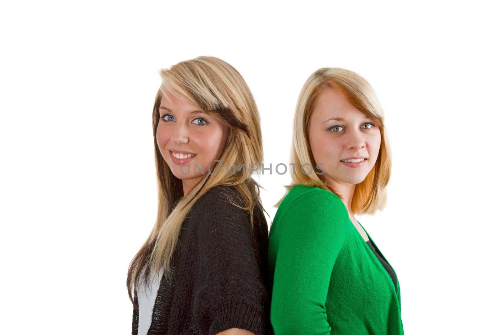 Two young women - free-spirited on white
