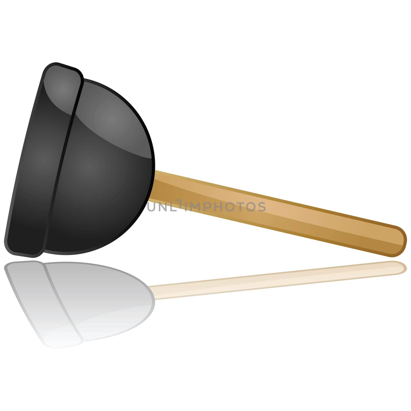 Glossy illustration of a toilet or sink plunger reflected over a white background