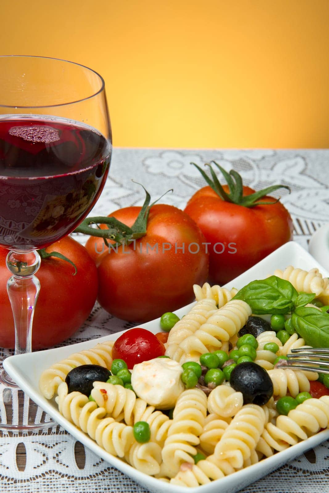 Pasta salad with mozzarella and basil