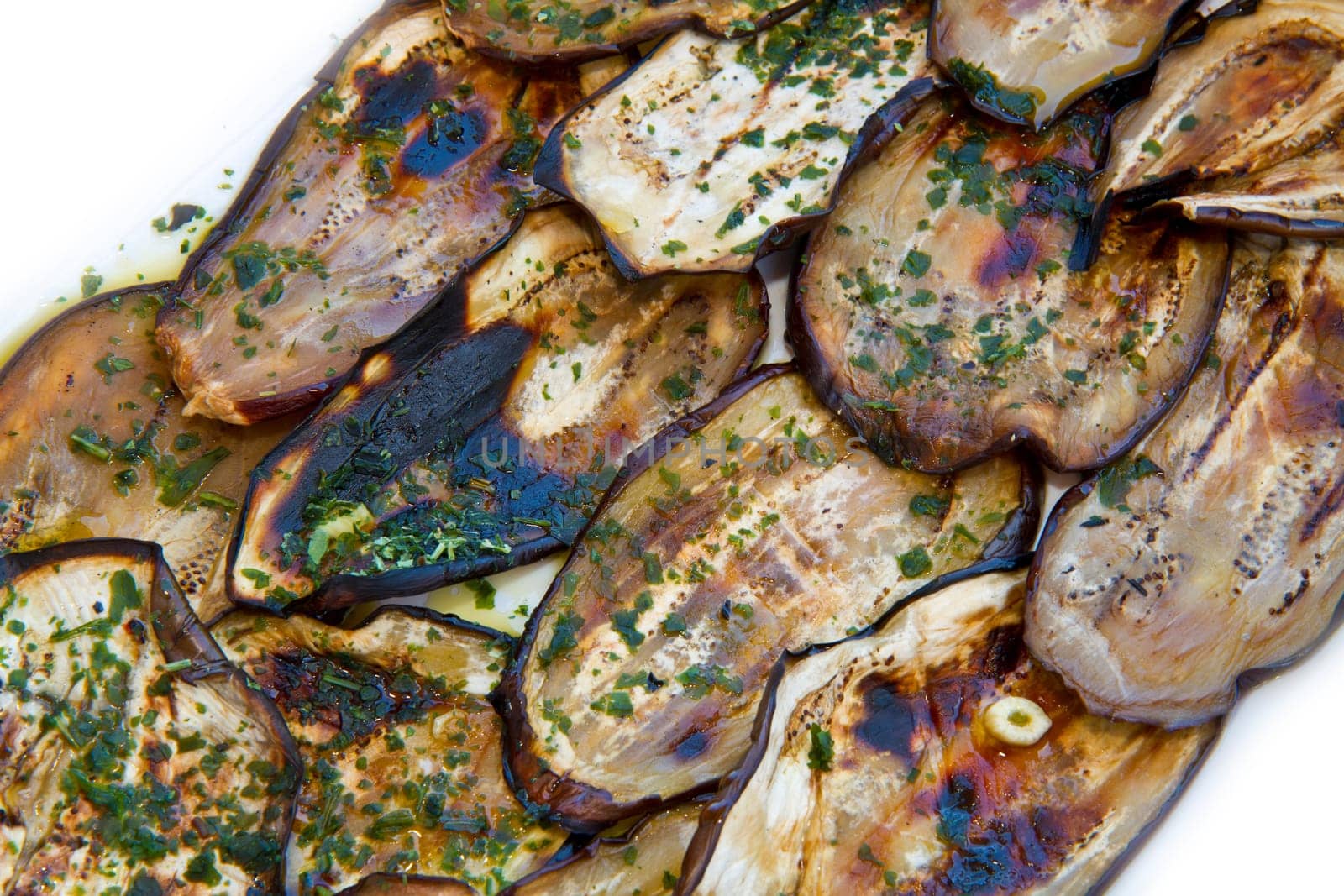 grilled aubergine with garlic and parsley