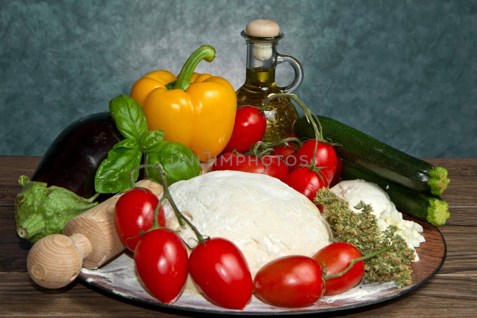 ingredients for homemade pizza  with vegetables