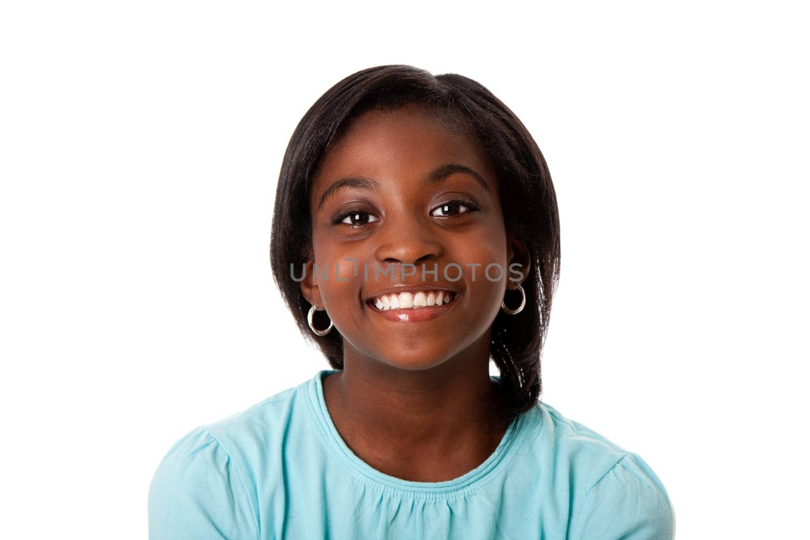 Beautiful smiling face of a happy African teenager girl, isolated.