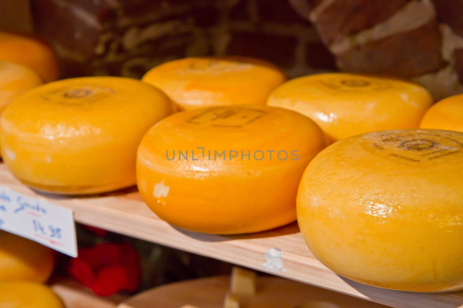 Cheese rounds - or wheels at a shop in Holland