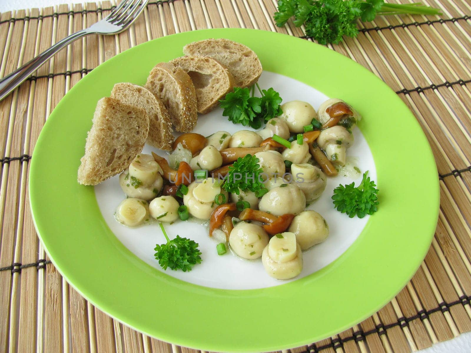 Mushroom salad with mushrooms and stick sponges