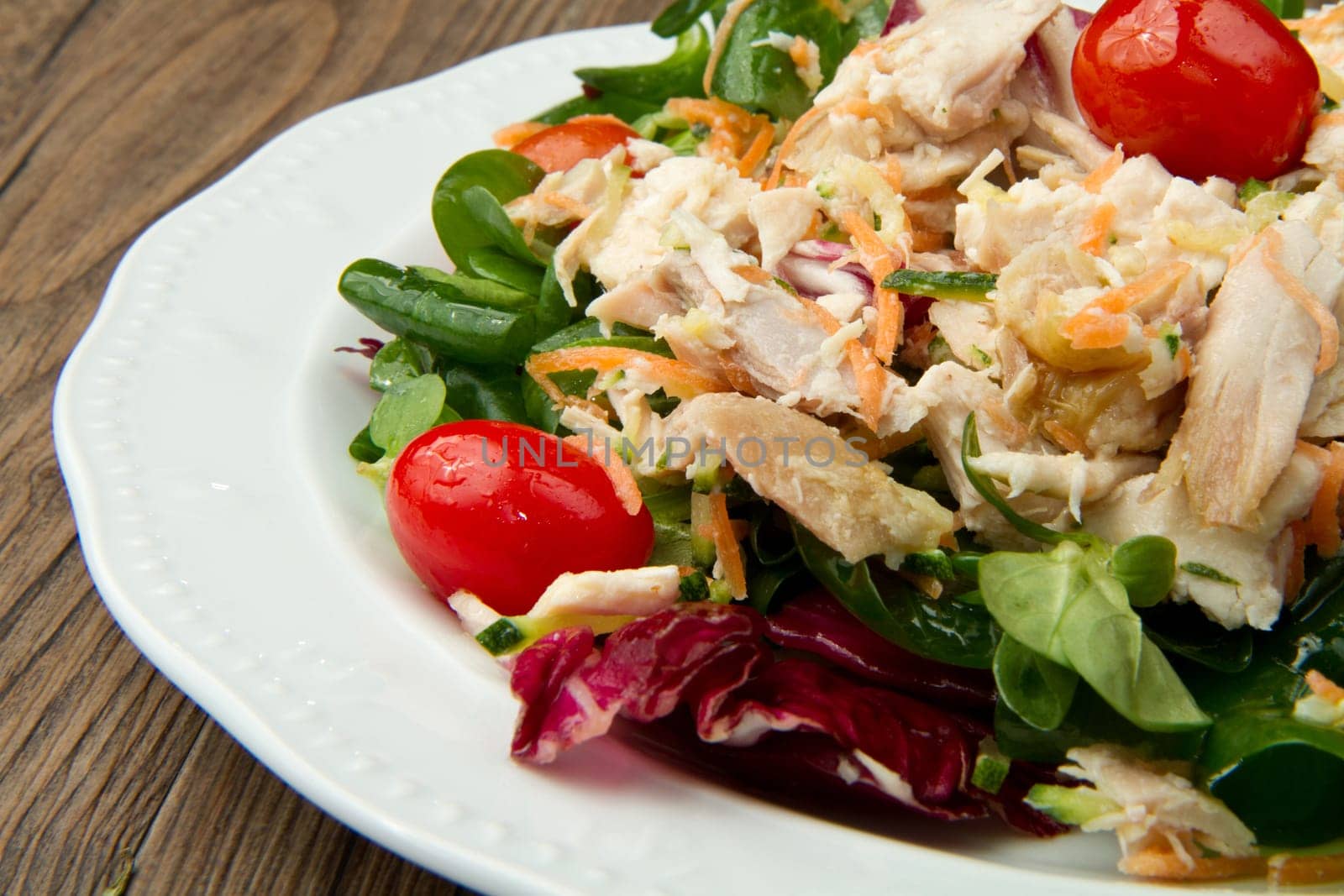 fresh salad with grilled chicken