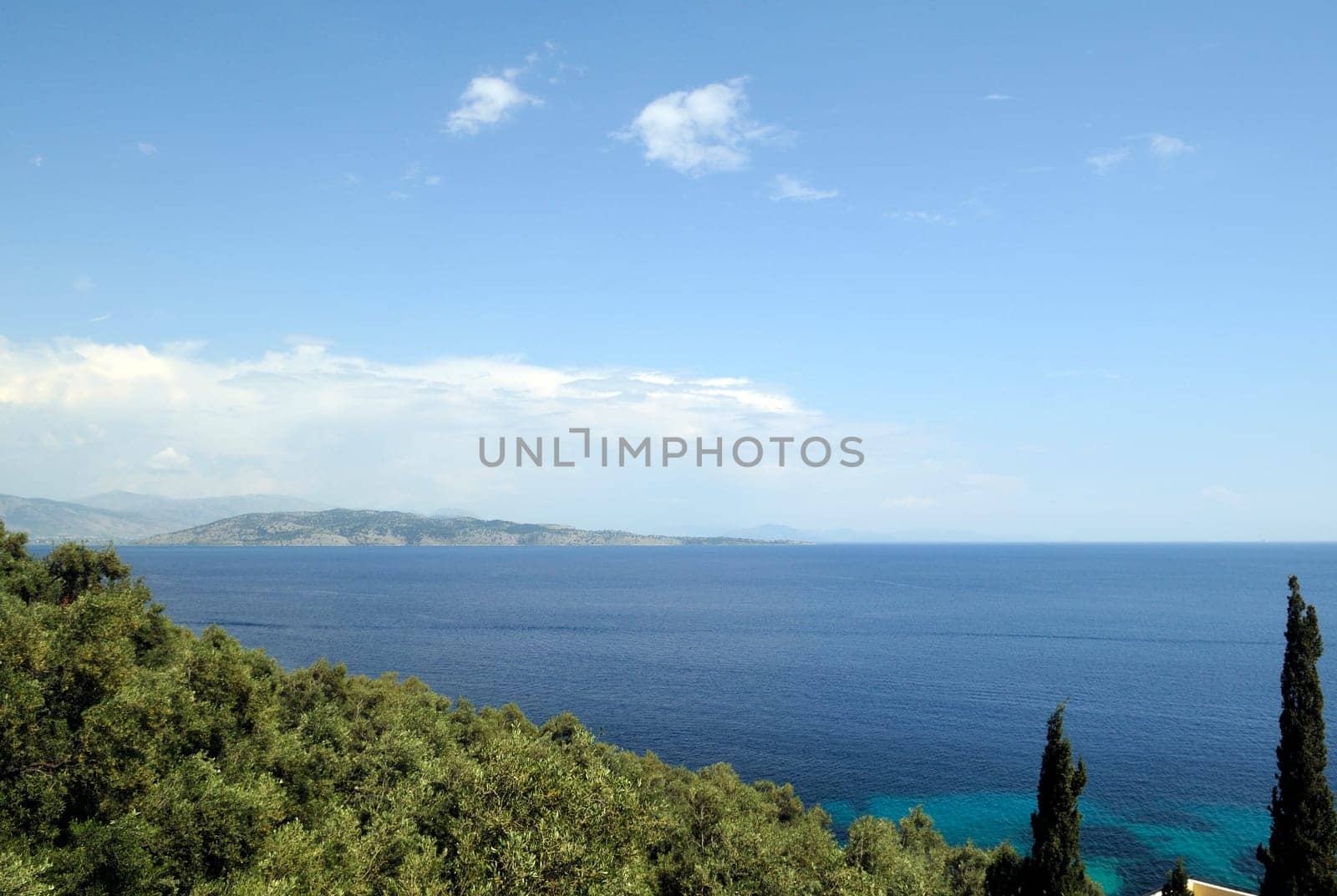 View from the island of Corfu over the Mediterranean Sea