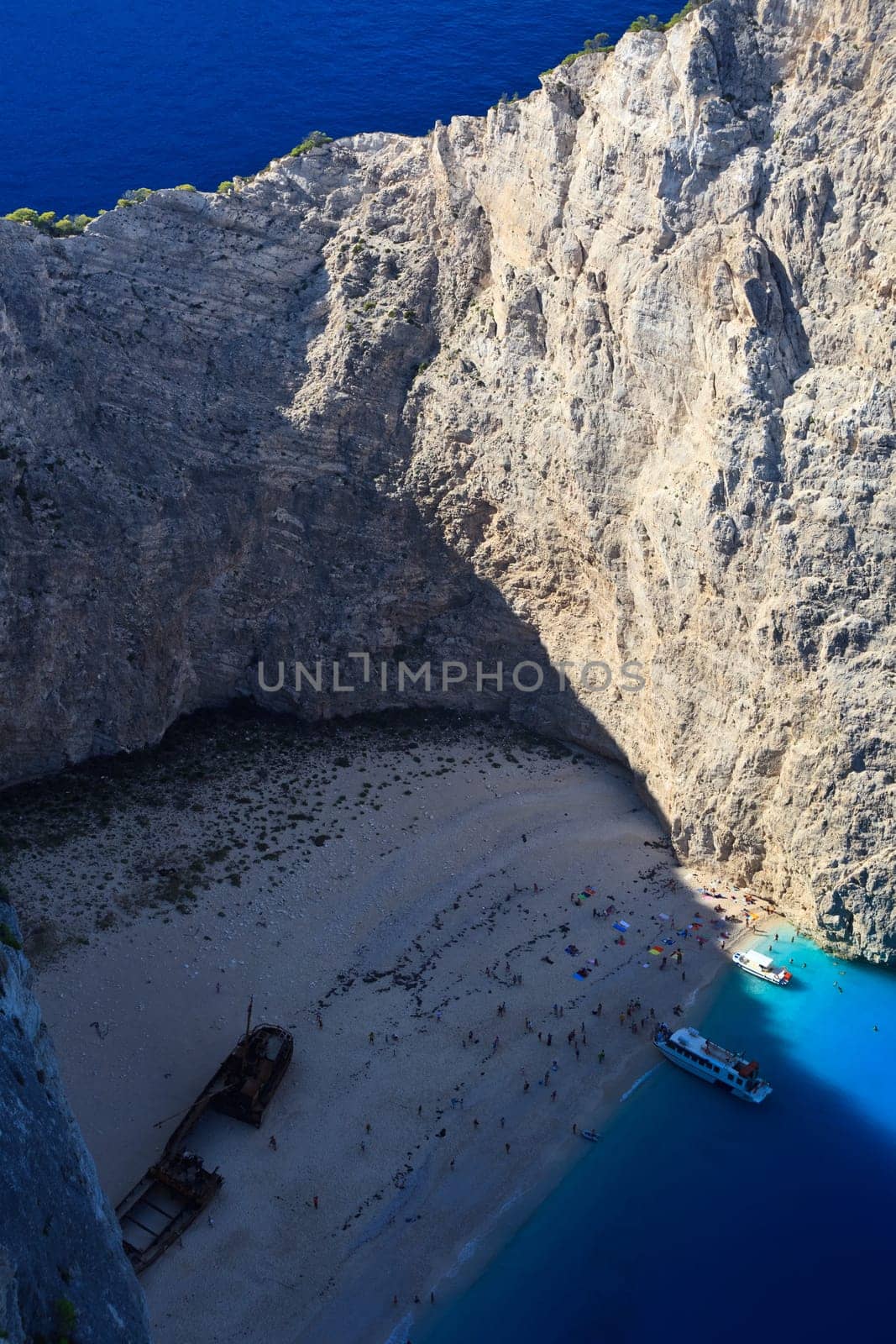 view of the shipwreck on the beach Navagio in Zakynthos, Greece